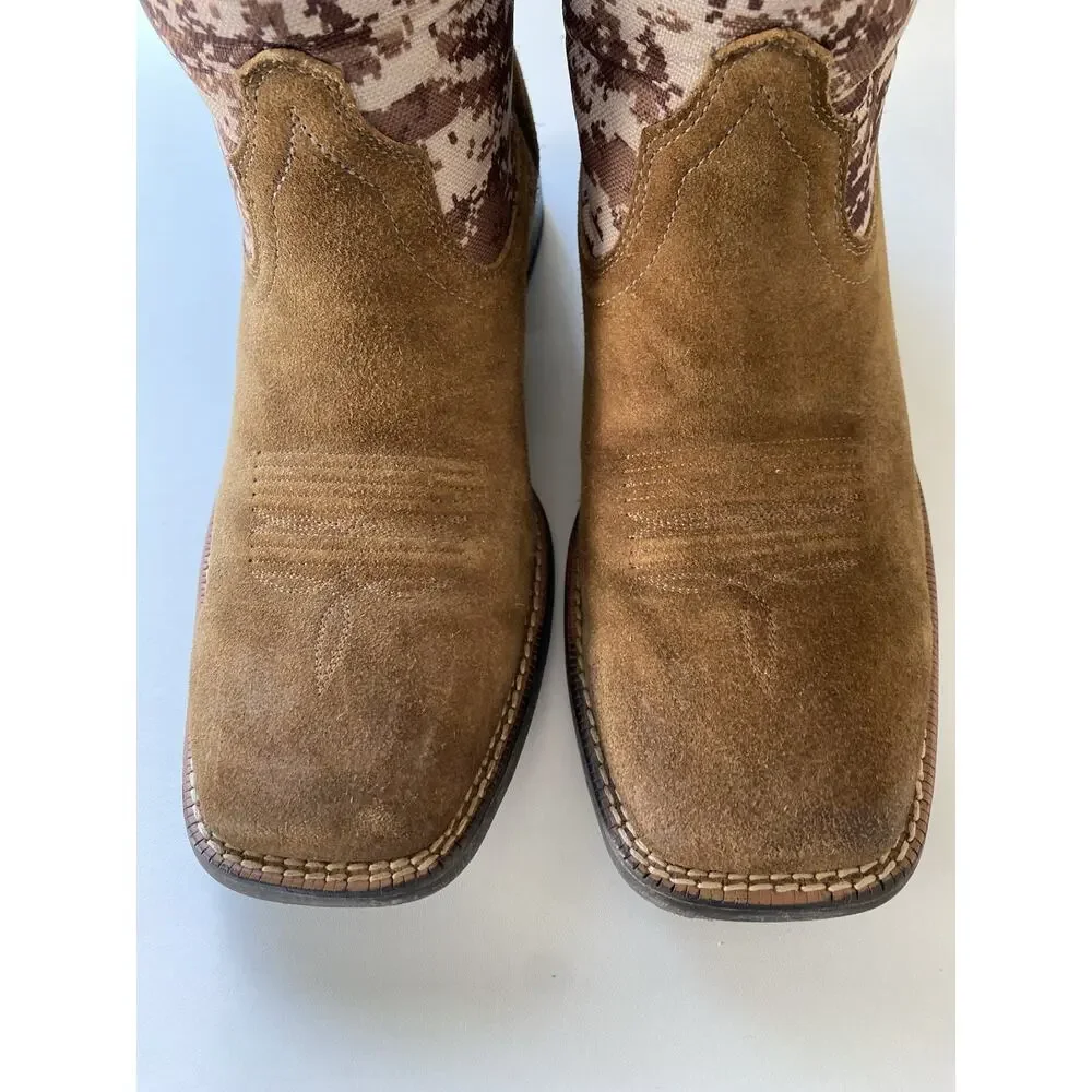 Ariat Men's Sport Patriot Mocha Suede & Sand Camo American Flag Western Boots 8D
